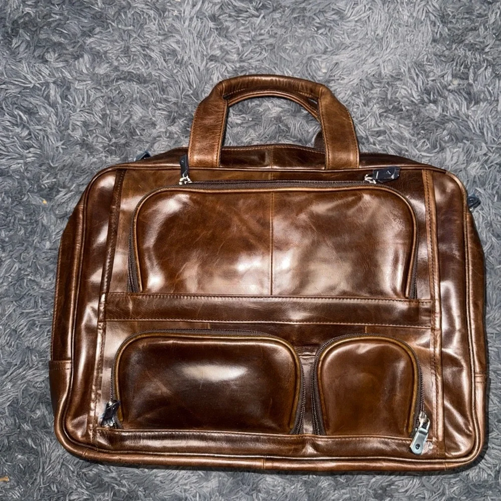 Augus Business Travel Briefcase Genuine Leather Duffel Bags